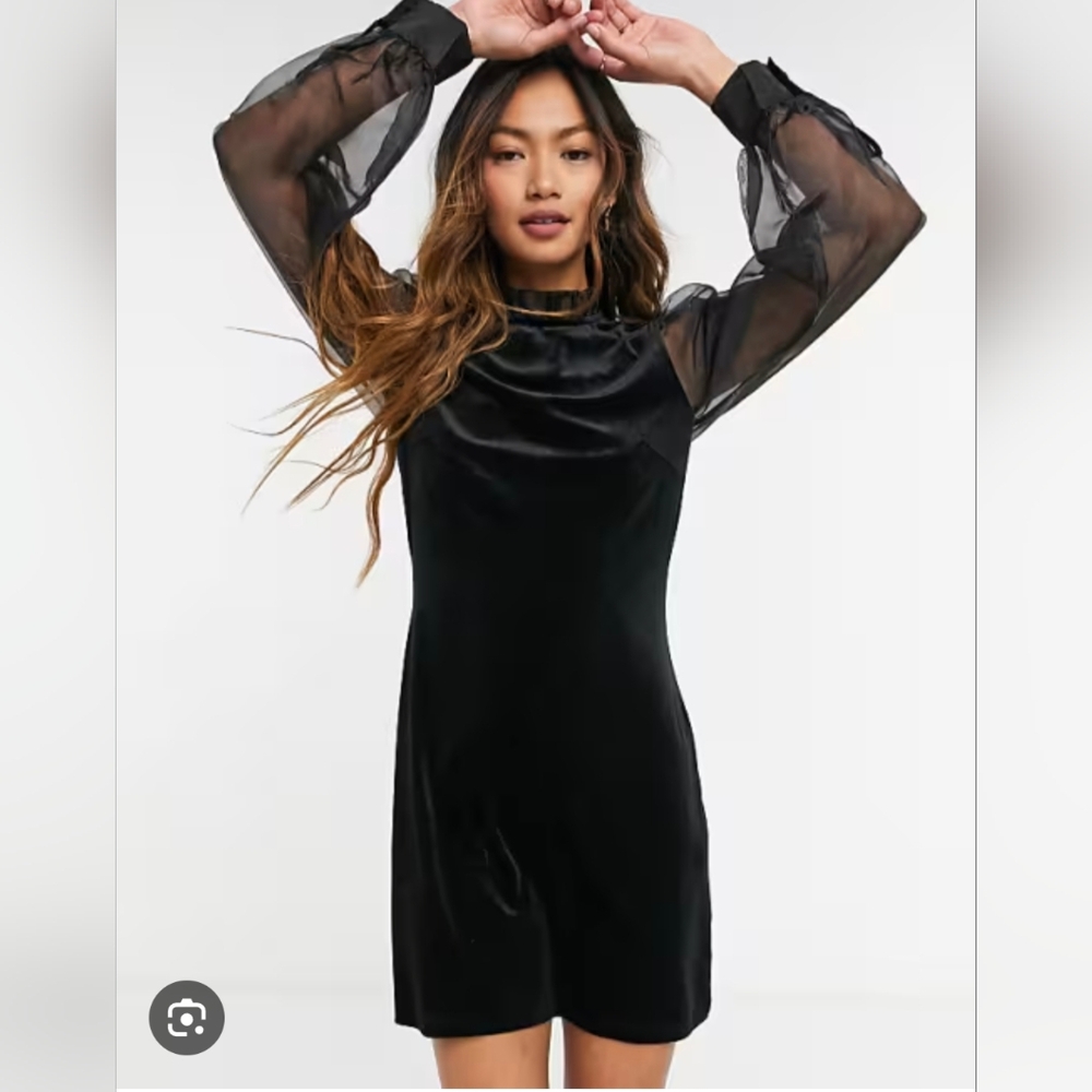 NWT & Other Stories Paris Atelier Black Velvet Mini Dress Organza Sleeves Size S